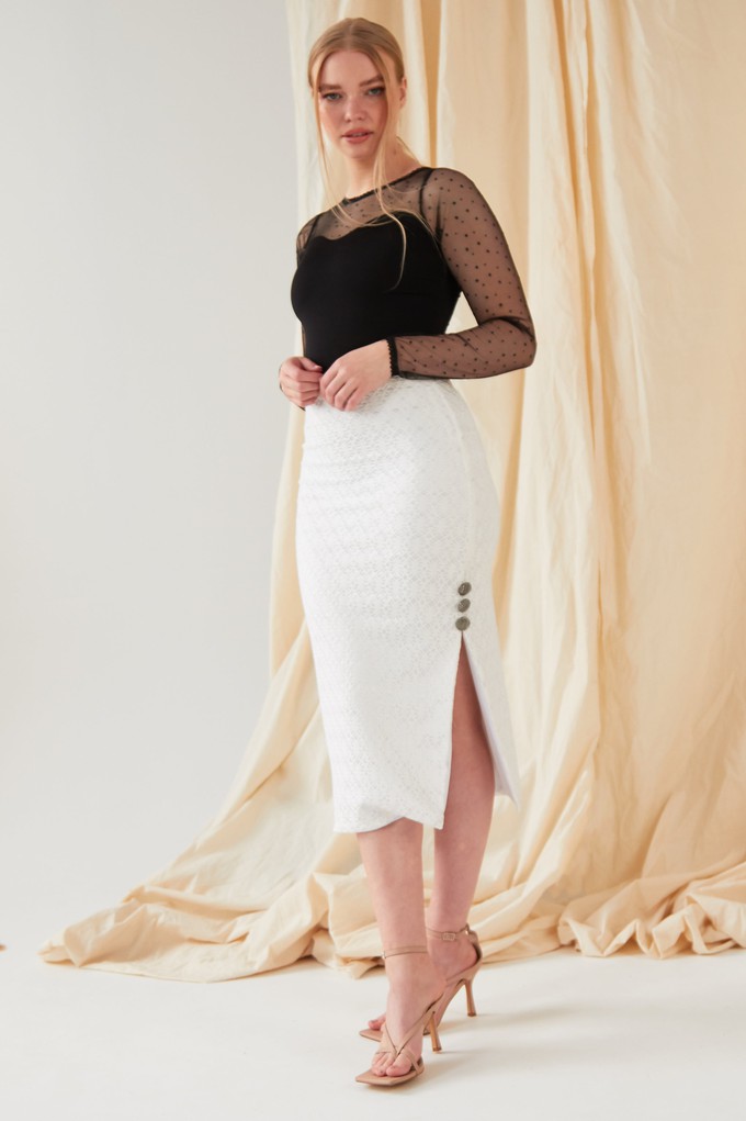 White Lace Bodycon Skirt from Sarvin