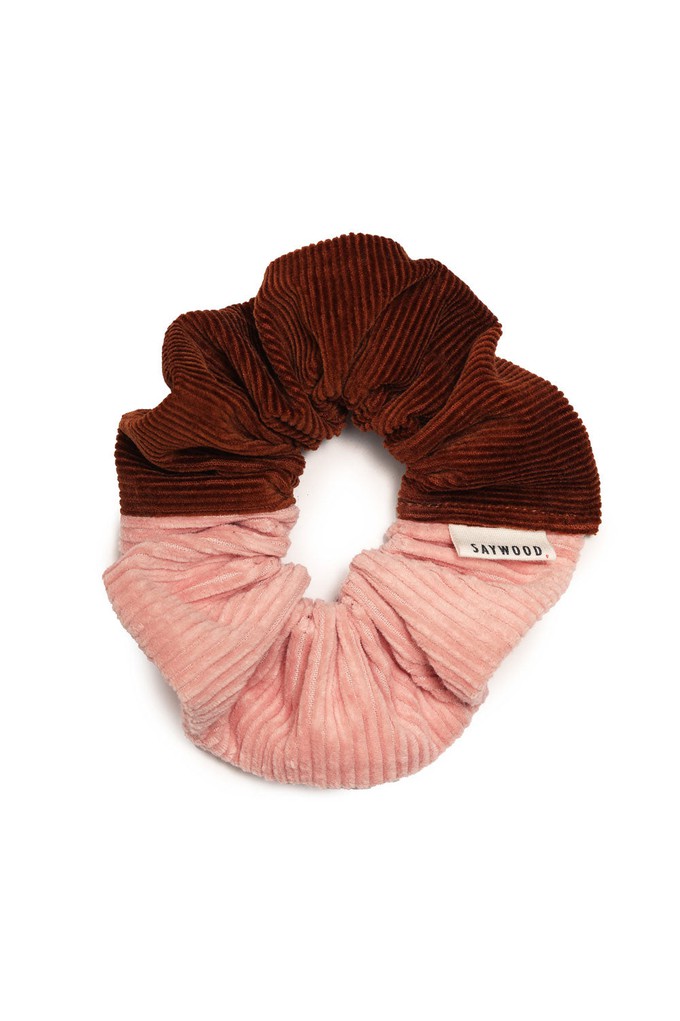 Patchwork Scrunchie, Zero Waste, Pink and Caramel Cotton Corduroy from Saywood.