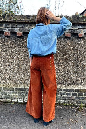 Amelia Full Length Wide Leg Trouser in Caramel Organic Cotton Corduroy from Saywood.