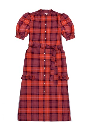 Rosa Puff Sleeve Shirtdress, Pink Coral Tartan Check from Saywood.