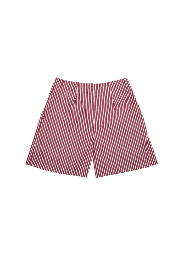 Bessie A-Line Shorts, Berry Red Stripe from Saywood.