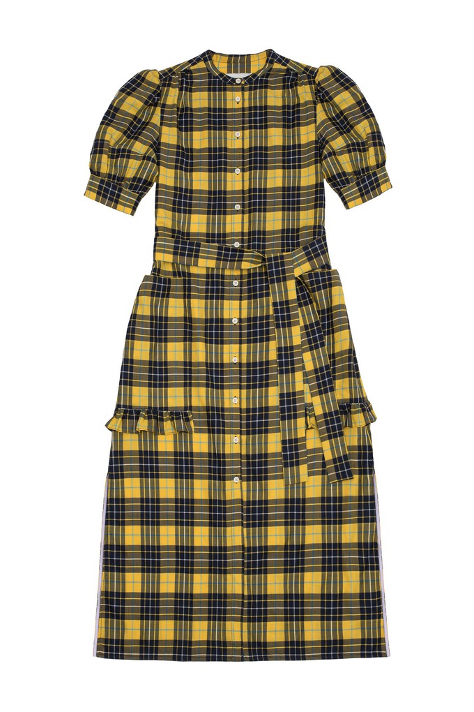 Rosa Puff Sleeve Shirtdress, Yellow Check Lyocell/ Cotton from Saywood.