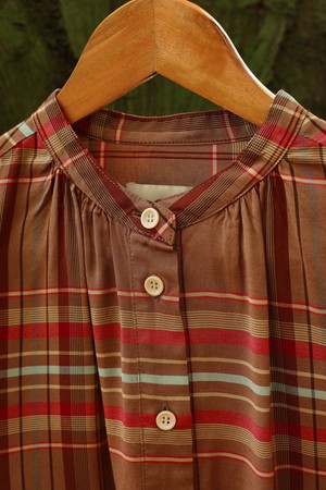 Limited Edition Marie Gather Neck A-Line Blouse, Pink Check Deadstock Cloth from Saywood.