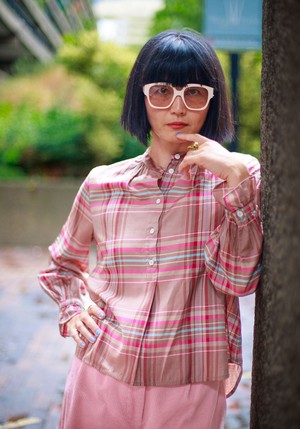 Limited Edition Marie Gather Neck A-Line Blouse, Pink Check Deadstock Cloth from Saywood.