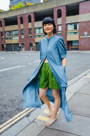 Rosa Puff Sleeve Shirtdress, Blue Light Wash Japanese Denim from Saywood.