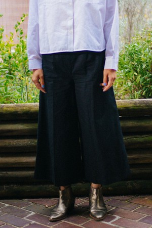 Amelia Wide Leg Culotte Trouser, Black Organic Cotton & Linen from Saywood.