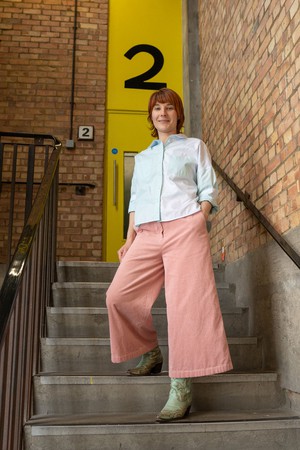 Amelia Wide Leg Culotte Trouser, Pink Corduroy Cotton from Saywood.