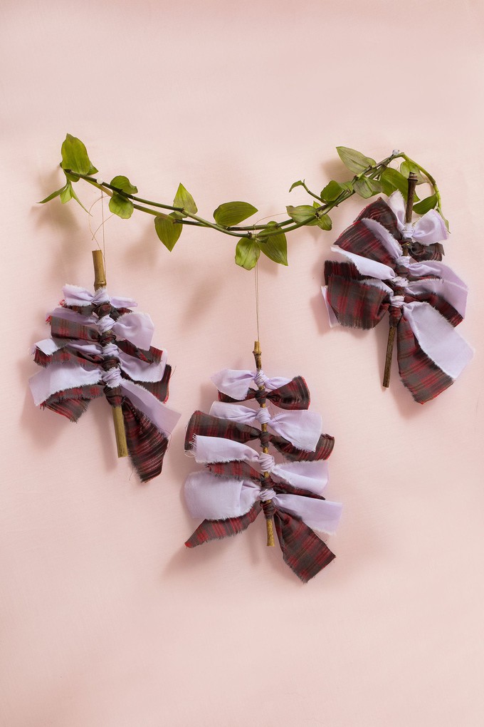 Sustainable Christmas Decorations (Pack of 3), Red Check / Lilac from Saywood.