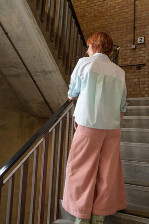 Amelia Wide Leg Culotte Trouser, Pink Corduroy Cotton from Saywood.