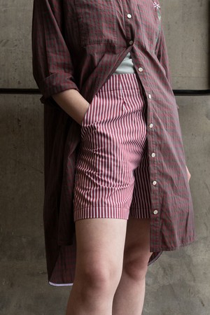 Bessie A-Line Shorts, Berry Red Stripe from Saywood.