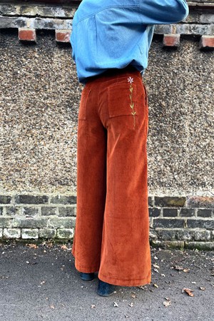 Amelia Full Length Wide Leg Trouser in Caramel Organic Cotton Corduroy from Saywood.