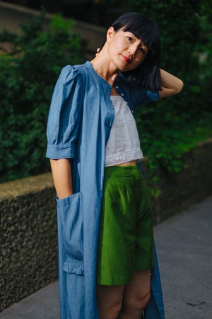 Rosa Puff Sleeve Shirtdress, Blue Light Wash Japanese Denim from Saywood.