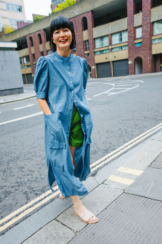 Rosa Puff Sleeve Shirtdress, Blue Light Wash Japanese Denim from Saywood.