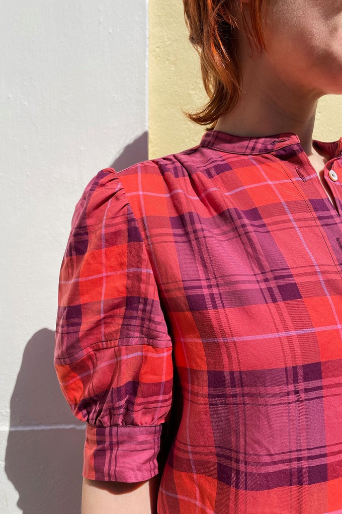 Rosa Puff Sleeve Shirtdress, Pink Coral Tartan Check from Saywood.