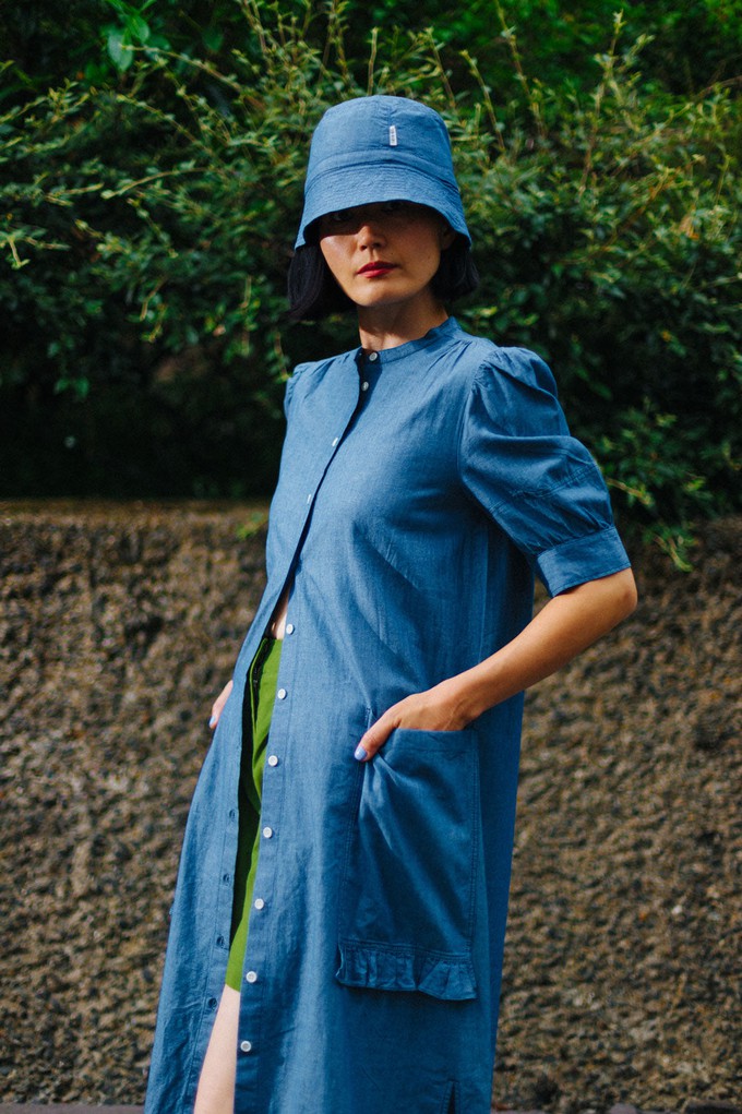 Rosa Puff Sleeve Shirtdress, Blue Light Wash Japanese Denim from Saywood.