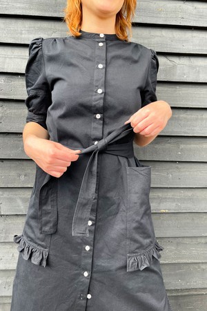 Rosa Puff Sleeve Shirtdress, Black Japanese Denim from Saywood.