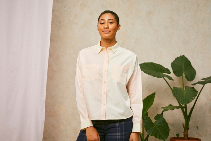 Lela Patchwork Shirt, Pastel Orange/ Yellow Cotton from Saywood.