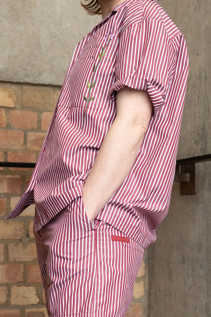 Bessie A-Line Shorts, Berry Red Stripe from Saywood.