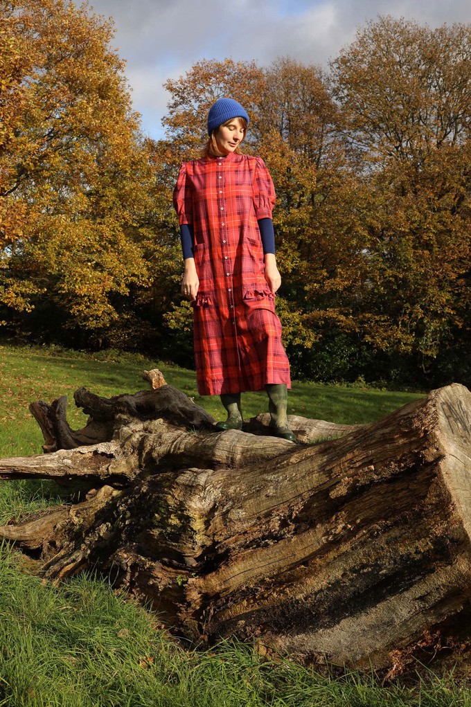 Rosa Puff Sleeve Shirtdress, Pink Coral Tartan Check from Saywood.