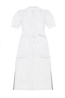 Rosa Puff Sleeve Shirtdress, White Cotton Pinstripe via Saywood.