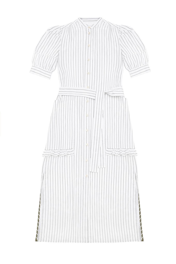 Rosa Puff Sleeve Shirtdress, White Cotton Pinstripe from Saywood.