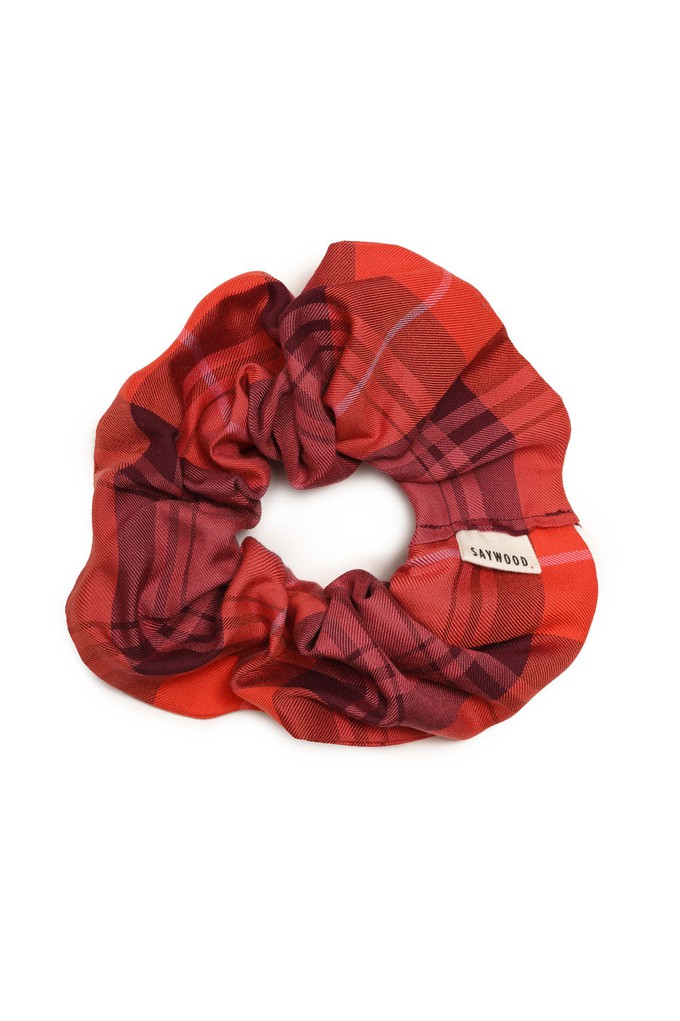 Tartan Scrunchie, Pink Merlot Check Lyocell & Cotton from Saywood.