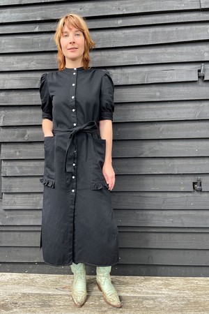 Rosa Puff Sleeve Shirtdress, Black Japanese Denim from Saywood.