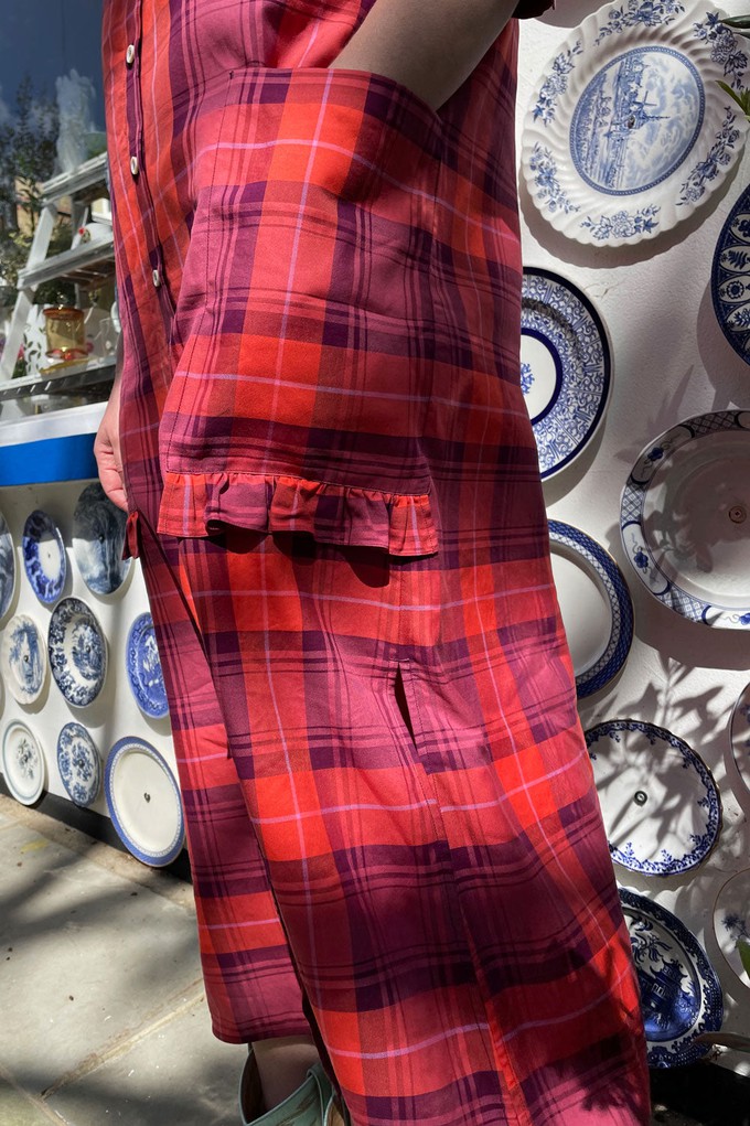 Rosa Puff Sleeve Shirtdress, Pink Coral Tartan Check from Saywood.