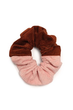 Patchwork Scrunchie, Zero Waste, Pink and Caramel Cotton Corduroy from Saywood.