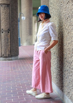 Amelia Wide Leg Culotte Trouser, Pink Corduroy Cotton from Saywood.