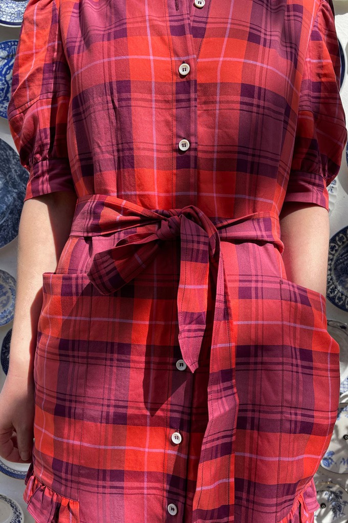 Rosa Puff Sleeve Shirtdress, Pink Coral Tartan Check from Saywood.