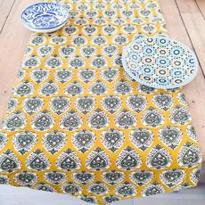 Bagru block-printed table runner, yellow paisley via Shakti.ism