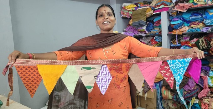 Upcycled sari flags, reusable sari bunting from Shakti.ism