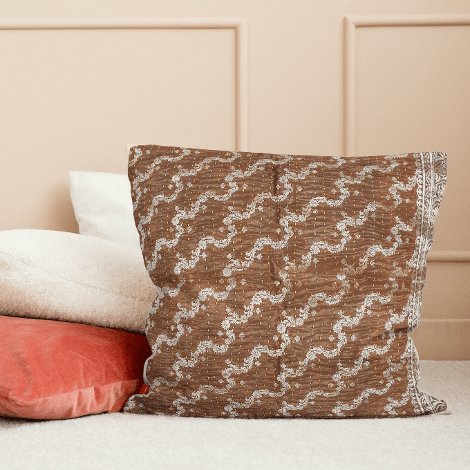 Silk sari cushion cover, mocha from Shakti.ism