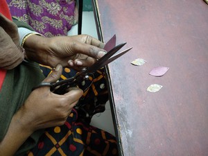 Handcrafted reclaimed sari earrings, copper leaf earrings from Shakti.ism