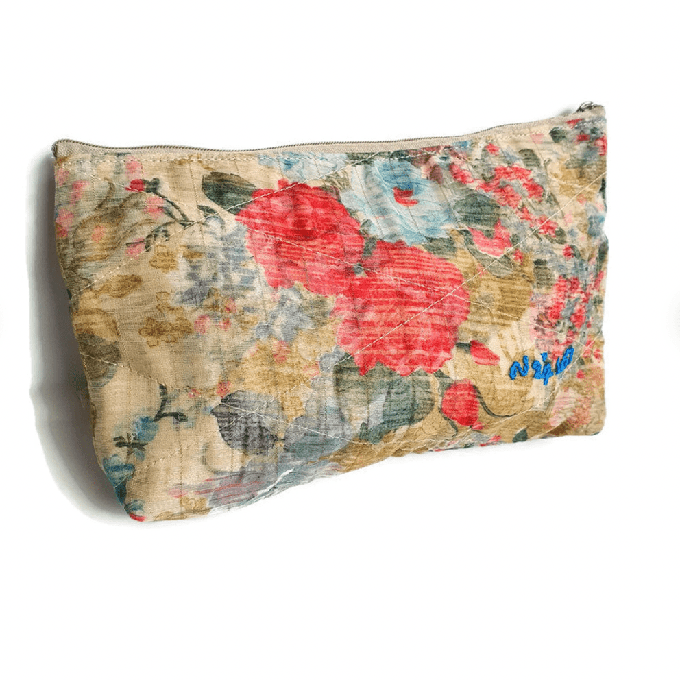 Flat bottom upcycled sari pouch from Shakti.ism