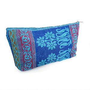 Flat bottom upcycled sari pouch from Shakti.ism