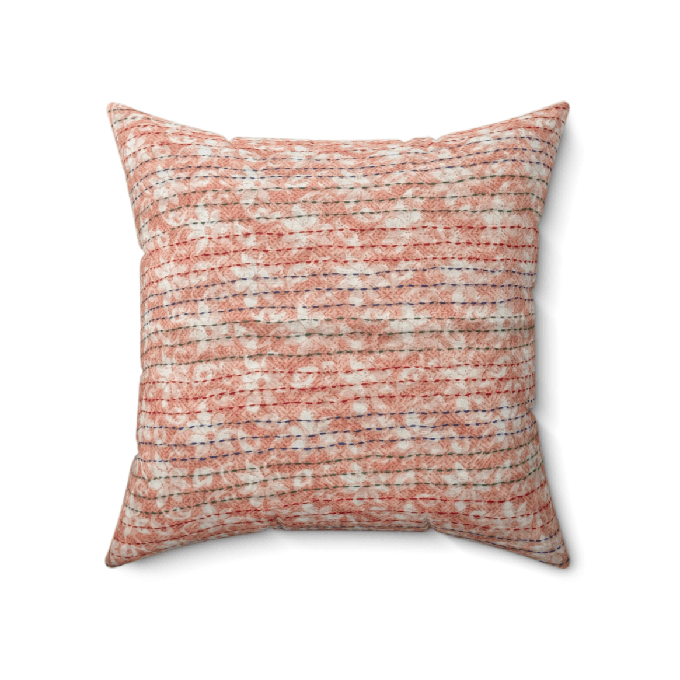 Cotton sari cushion cover with kantha stitching from Shakti.ism