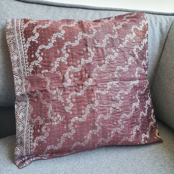 Silk sari cushion cover, mocha from Shakti.ism