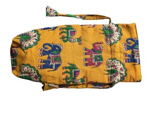 Reusable Kalamkari Cotton Pouch, Bottle Gift Bag, Yellow from Shakti.ism