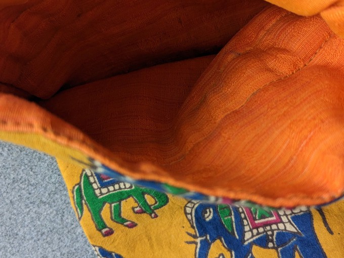 Reusable Kalamkari Cotton Pouch, Bottle Gift Bag, Yellow from Shakti.ism