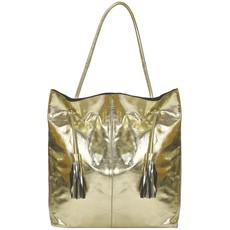 Gold Drawcord Metallic Leather Hobo Shoulder Bag via Sostter