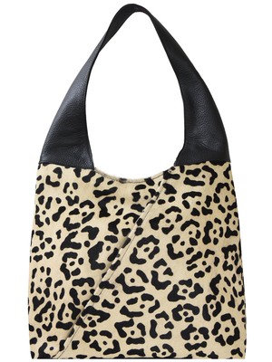 Ivory Leather Animal Print Hobo Bag with Hidden Zipper from Sostter