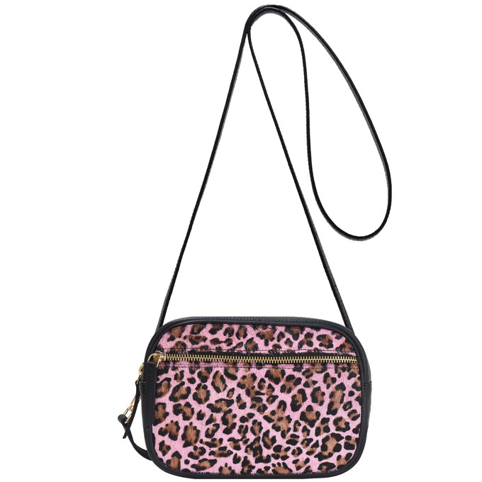Pink Animal Print Convertible Leather Crossbody Camera Bag from Sostter