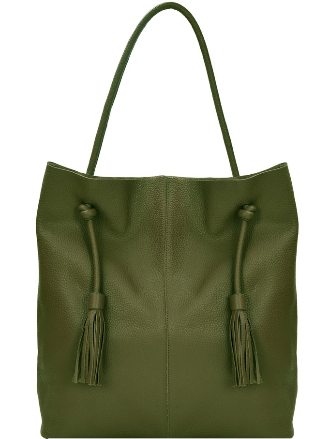 Olive Green Drawcord Leather Hobo Shoulder Bag from Sostter