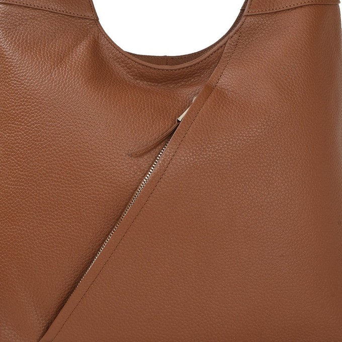 Tan Zip Leather Shoulder Hobo Bag from Sostter
