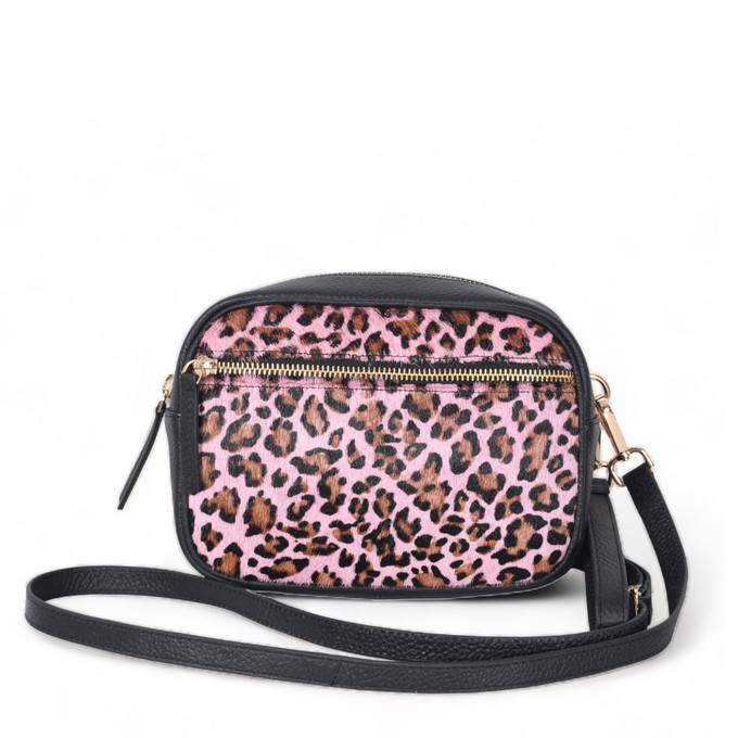 Pink Animal Print Convertible Leather Crossbody Camera Bag from Sostter
