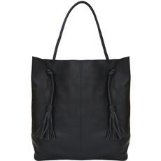 Black Drawcord Leather Hobo Shoulder Bag via Sostter