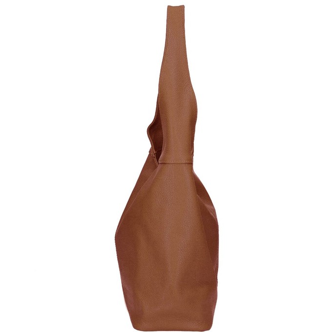 Tan Zip Leather Shoulder Hobo Bag from Sostter