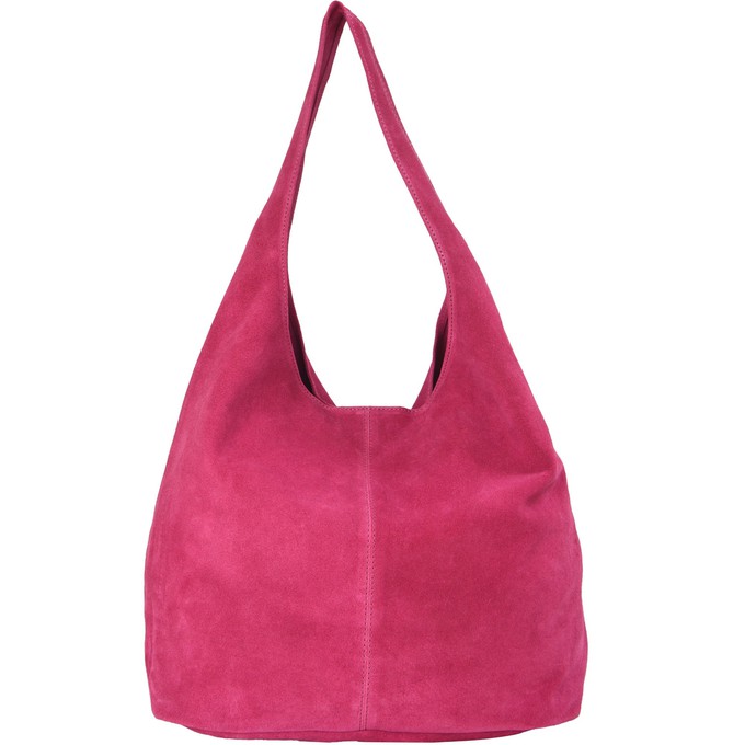 Raspberry Suede Leather Hobo Boho Shoulder Bag from Sostter
